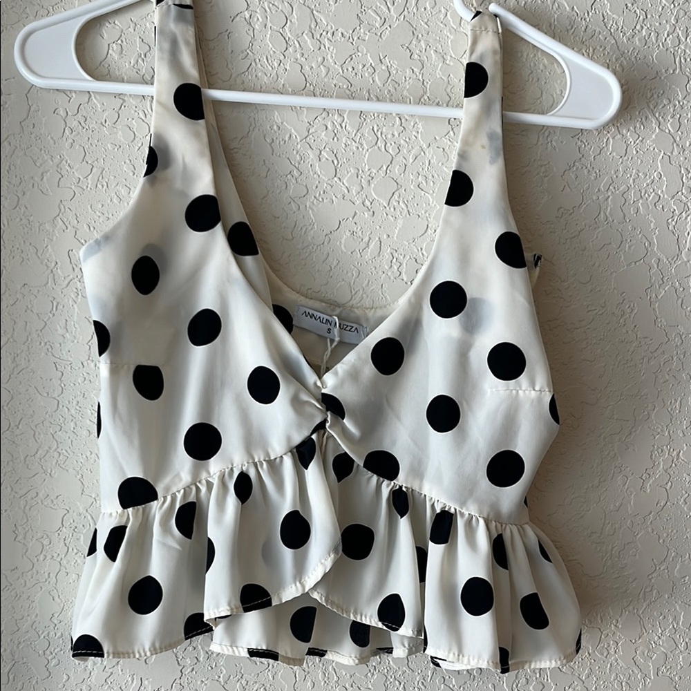 White Polka Dot Plunge Sleeveless Top
